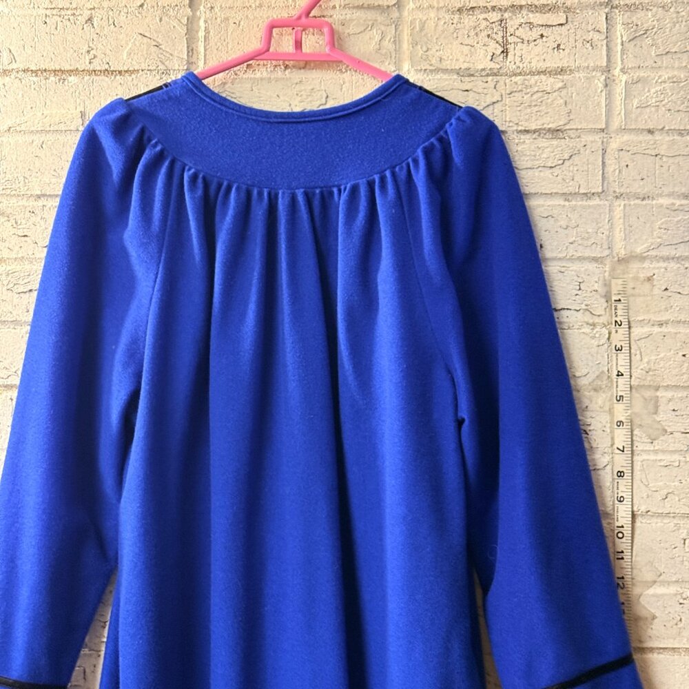 Vintage Cuddle Royal Blue House Dress Snap Front Embroidered Yoke Robe L - Picture 8 of 10